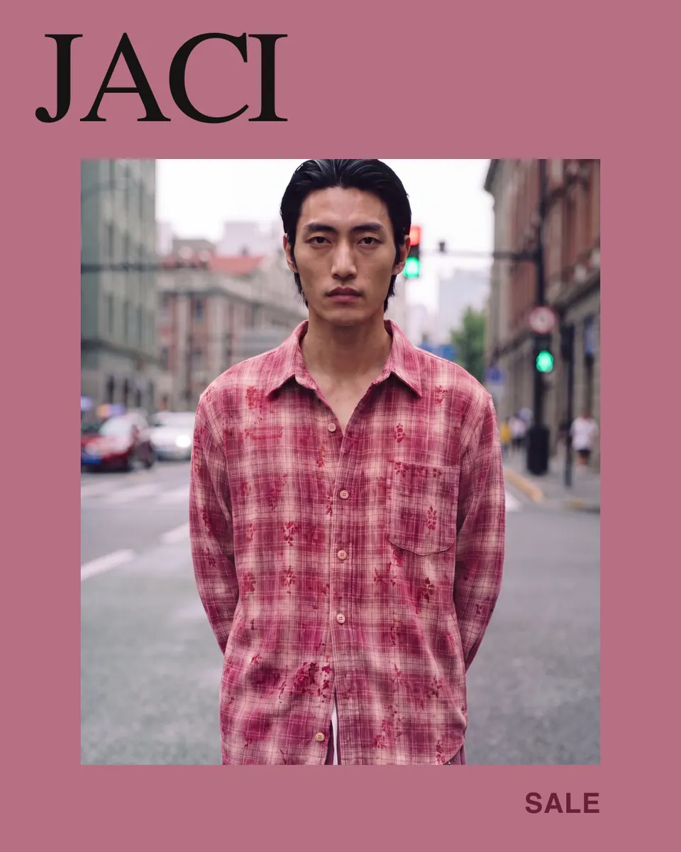 JACI sale ad: a frontal portrait inside a pink border marked "Sale".