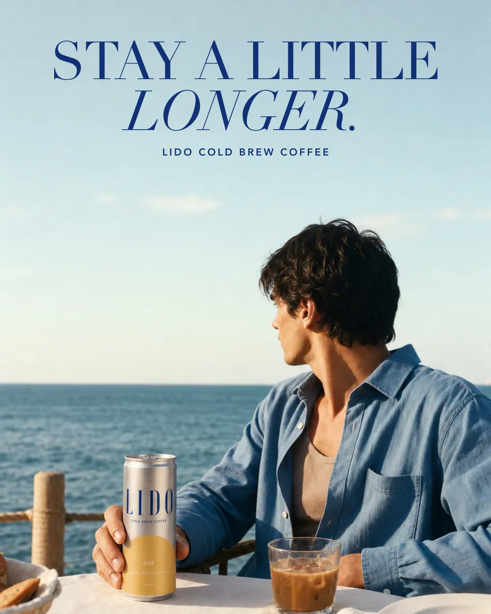 LIDO ad: "Stay a little longer." over the man looking out to sea.